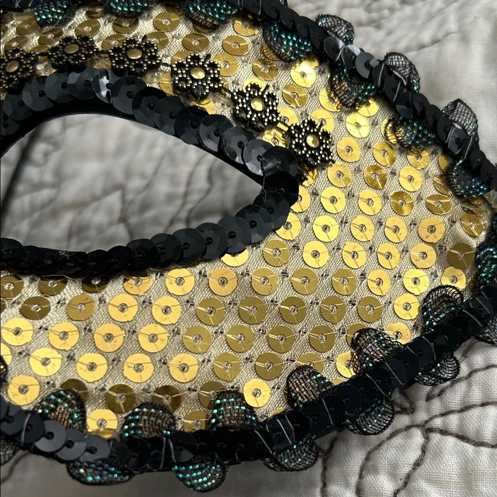 Chic Black and Gold Sequin Masquerade Mask